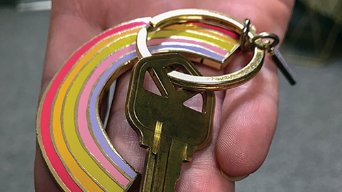 Key with rainbow keychain